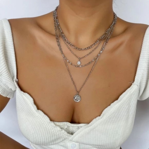 Jewelry - Silver chain Layered Necklace coin pendant statement boho Jewelry 💖2/$30